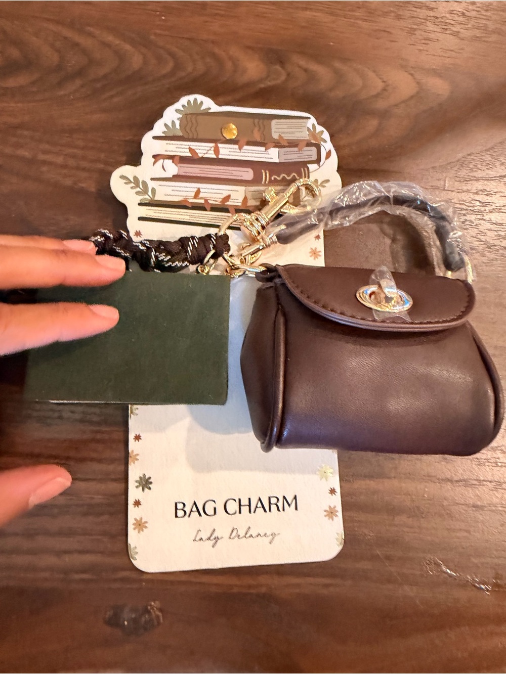 Book and Brown Mini Bag Charm Keychain